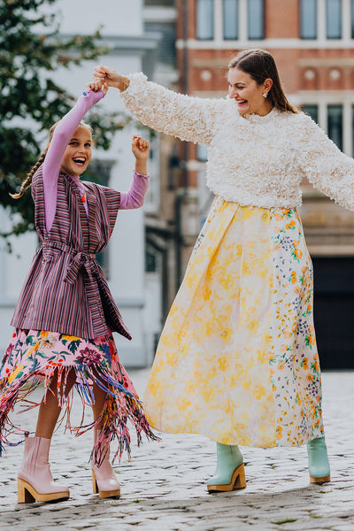 Midi jurk in meerdere bloemenprints in viscose